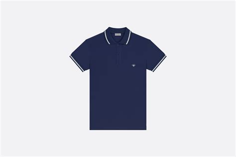 Polo Shirt with Bee Embroidery Navy Blue Cotton Piqué 